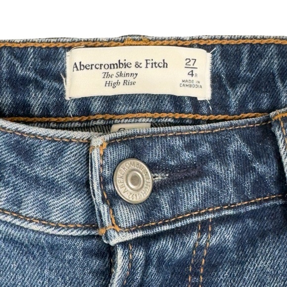 -Abercrombie & Fitch Curve Love Skinny High Rise Distressed Denim Blue Jeans 4R - Picture 3 of 6